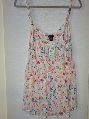 torrid Sheer White Floral Tiered Spaghetti Strap Tank - Pink, Blue & Peach
